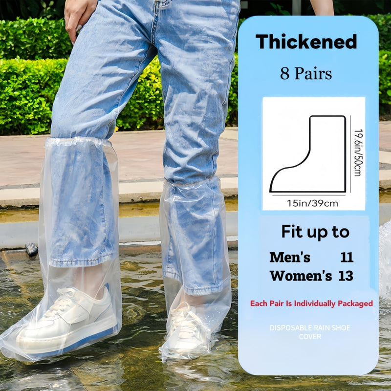 16 PCS Shoe Covers Disposable Non Slip,Thickened Waterproof Shoes Covers,19 inch Tall,Long Plastic Waterproof Shoes and Boots for Rain Covers Thicken Shoe Protector for Men and Women (8 Pairs,Clear) Transparent