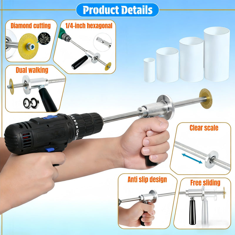 Inside PVC Pipe Cutter, 7" Adjustable Cutting Depth for 1-1/2" to 8" Pipes, w/6 Diamond Cutting Wheels & Saw Tooth Blades & Handle, 1/4" Hex Shank Pvc Cutter Tool for Drills