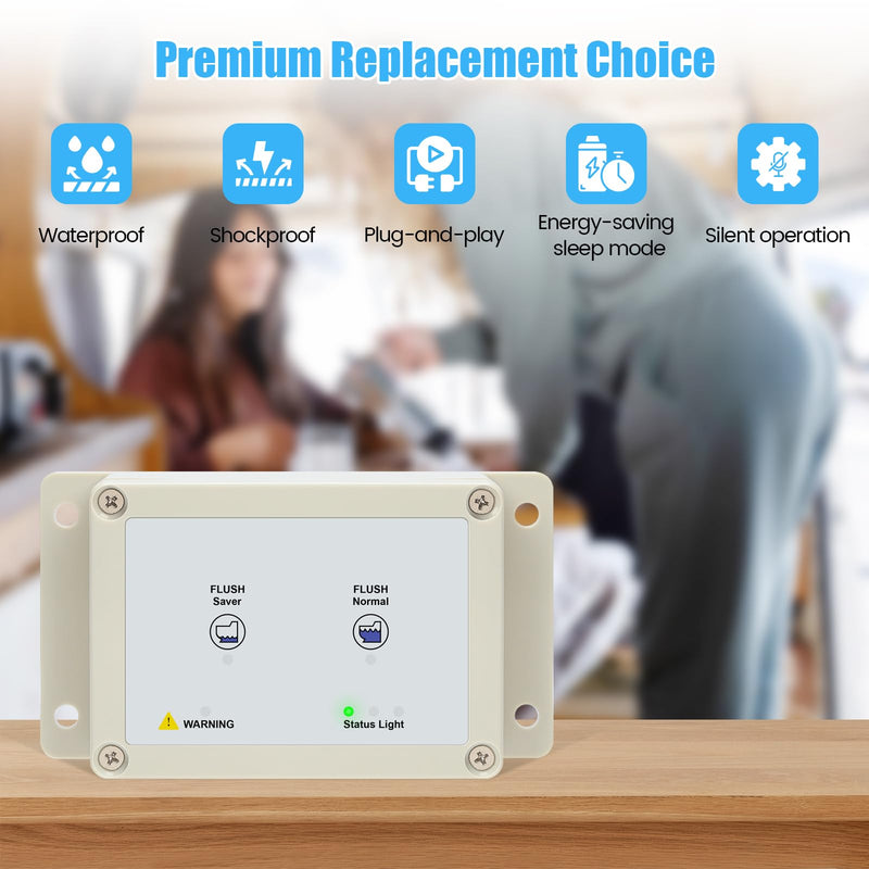 36387 RV Toilet Switch Panel, Wall Switch with Dual Flush Mode, Auto-Clean, LED Water Indicator, Compatible with Double Button Style Tecma Silence Plus 2006-Present for RV & Marine