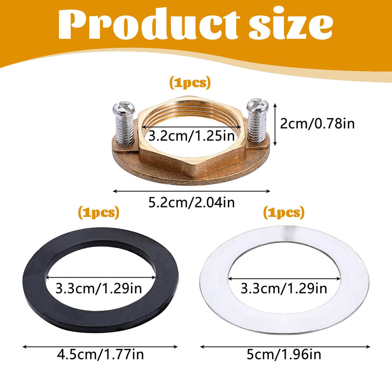 1 Set Brass Faucet Lock Nut Brass Female Locknut Faucet Washers for Secure Faucet Nut Hex Faucet Locknut Plumbing Installation Kit of Bathroom Lock Nuts Thread M32*1.25 (Inner Diameter:32mm/1.23in)