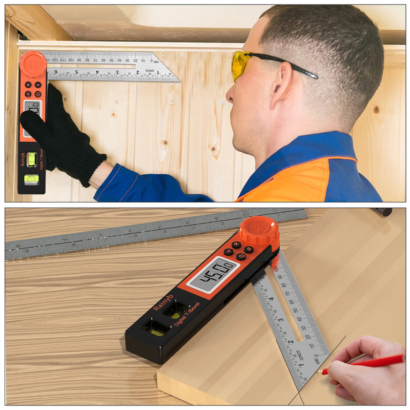 Digital Angle Finder Protractor 0-360 Degree T-Bevel Gauge & Protractor with Horizontal Vertical Bubble & Full LCD Display for Woodworking, Metalworking, Construction 1 X T-Bevel Protractor