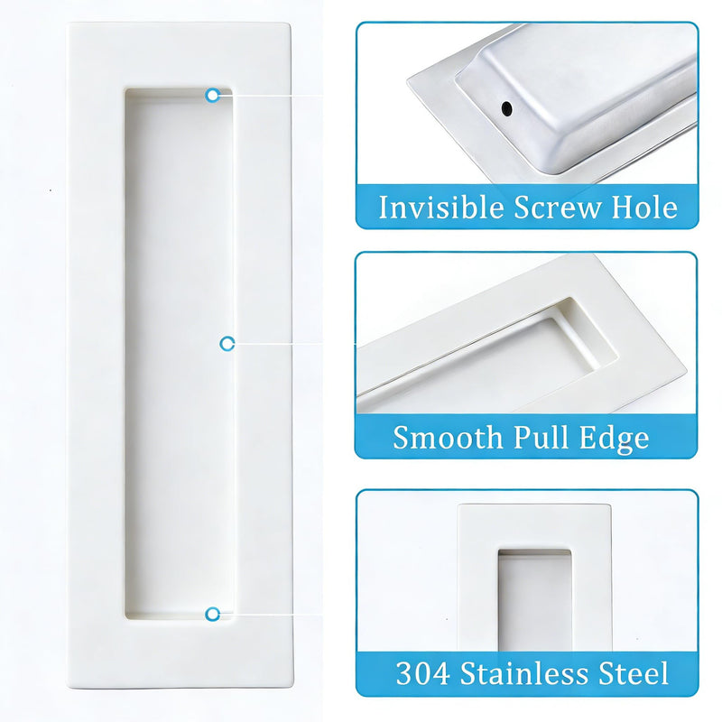 Dontay Sliding Pocket Door Flush Handles,Recessed Finger Pulls for Closet/Barn Doors, Stainless Steel Cabinet Hardware for Drawer Wardrobe(4 Pack,5.91 Inch,Snow White) 5.91''(150mm) Snow White 4