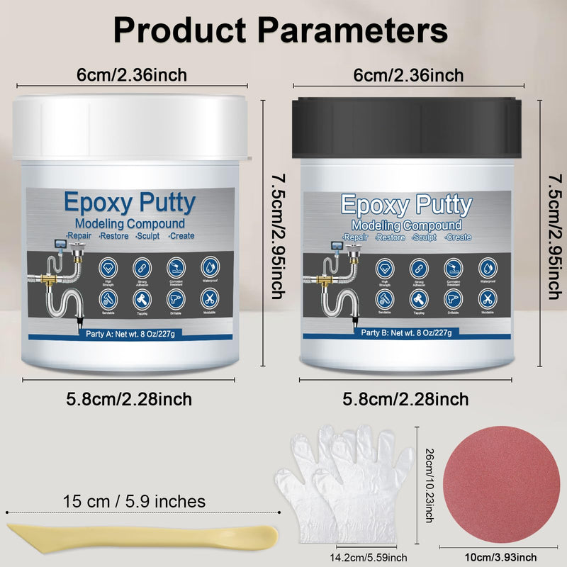Epoxy Putty, 16 oz AB Metal Epoxy Filler Putty Fast Repair Self-Hardening Pool Putty for Leaks Underwater High Adhesive Epoxy Sculpt Clay for Metal Wood Tile Repairing, Bonding, Sculpting White