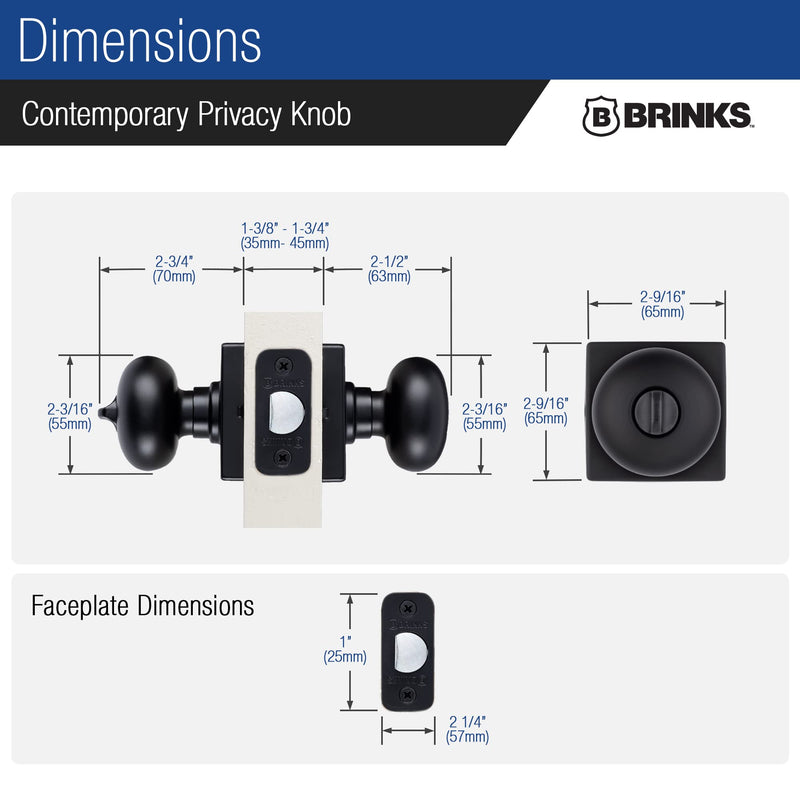 BRINKS – Contemporary Privacy Locking Interior Ball Door Knob, Matte Black - Designed for Sleek and Modern Homes and Blends Seamlessly with Interior Décor (E2436-122) (3 Pack) 3