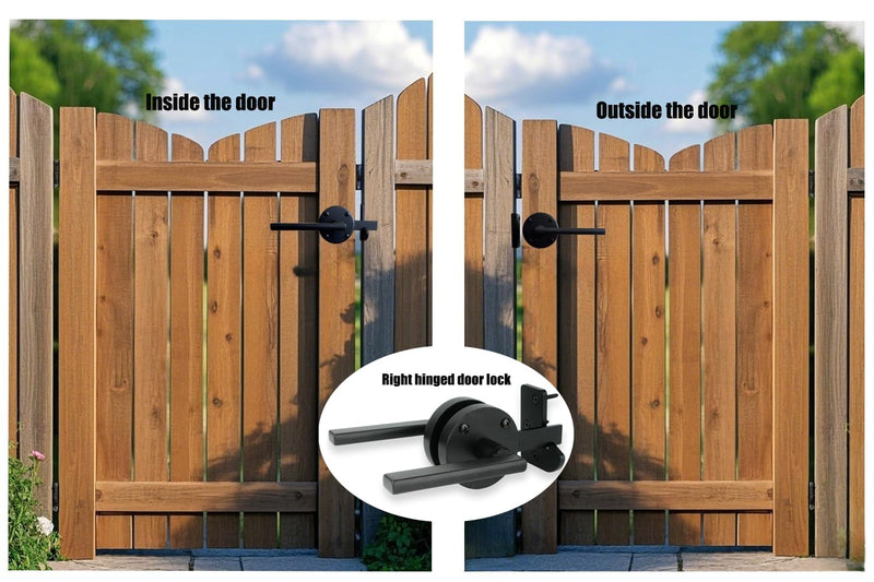 Double Sided Gate Latch for Wooden Fence Heavy Duty Swinging Door Latch Self Locking Gate Latch Gate Hardware for Wood Gates (R-Right hinged Door Handle) R-Right hinged door handle
