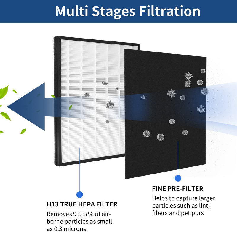 2 Packs H13 True HEPA Replacement filter Compatible with InvisiClean Claro IC-4524 Air Cleaner Purifier with Activated Carbon Pre-filter 2 HEPA +2 Pre-filters