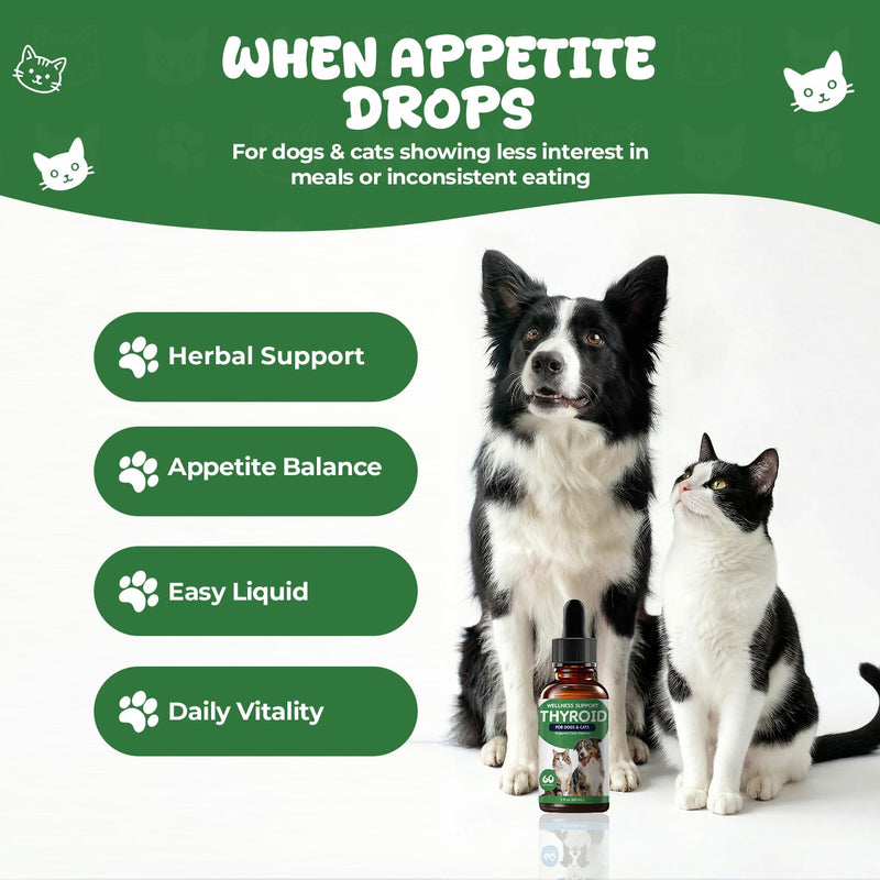 Thyroid Support for Dogs & Cats, Herbal Appetite Stimulant & Metabolism Support Drops with Bladderwrack, Astragalus & Nettle Leaf, Helps Maintain Healthy Weight, Energy & Daily Vitality, 2 fl oz