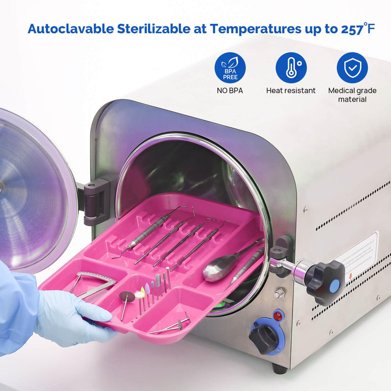 JMU Dental Instrument Trays Autoclavable Plastic Divided Separate Trays 13.25" x 9.75" Size B, Dental Setup Trays, Pink 1