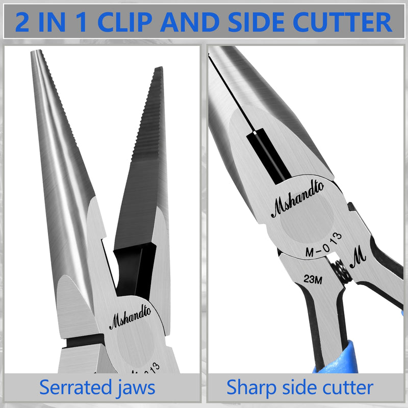 Needle Nose Pliers Set, mshandto 5" Long Nose Pliers for Wire Bending, 6 Pack High Carbon Steel Needle Nose Pliers, Serrated Jaw Pliers for Jewelry Making, Electronics, Object Grasping, Craft Making 5"-6Pack