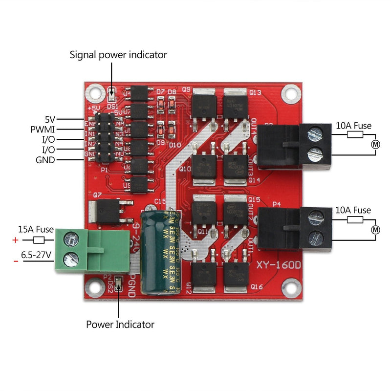 DROK DC Motor Driver 2pcs, L298 Dual H Bridge Motor Speed Controller DC 6.5V-27V 7A PWM Motor Regulator Board 12V 24V Electric Motor Control Module Industrial 160W with Optocoupler Isolation 160W/Pack of 2