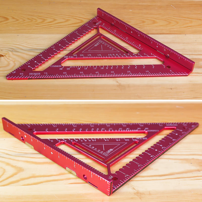 7.5" Magnetic Rafter Square with Jig Block - Multi-Angle Measuring Tool (90° & 180°) for Precise Carpentry & Flatwork(Red) Red
