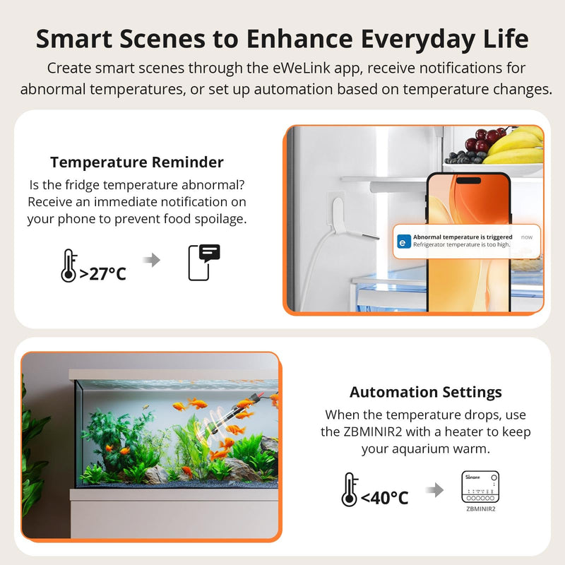 SONOFF SNZB-02LD Zigbee Waterproof Temperature Sensor with 1.5M Stainless Steel Probe, LCD Display, -40~115°C Range, APP Monitoring, Magnetic Mount, Works with Zigbee Hub