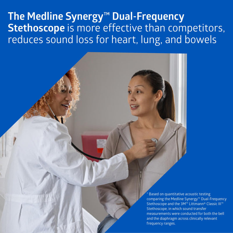 Medline Synergy Dual Frequency Stethoscope, Dual Head, Black