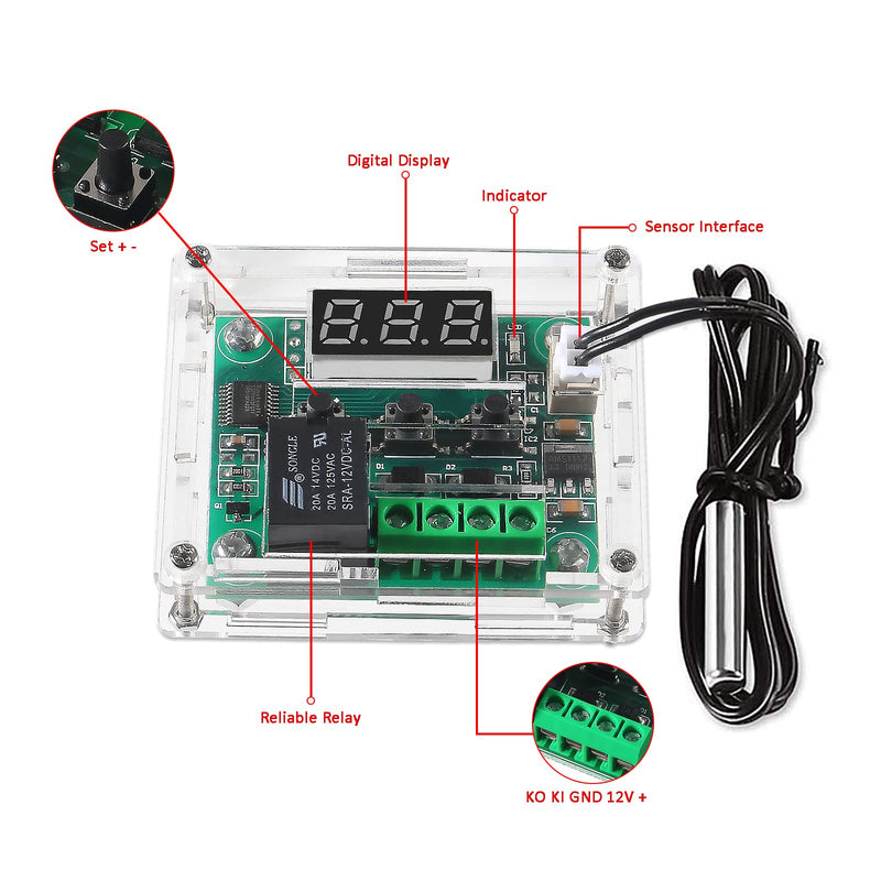 6pcs W1209 DC 12V Digital Temperature Controller Board Red Digital Display Thermostat -50-110°C Electronic Temperature Temp Control Module Switch with Waterproof Case 6pcs Red