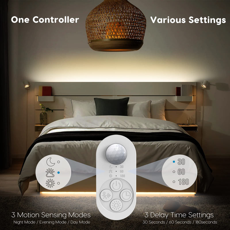 Dual Motion Sensor Light Indoor - Plug-in Motion Activated Step Stair LED Strip with Double Sensors, Dimmer and Timer for Stairway, Bedroom, Corridor (Warm White 3000K 16.4FT Light Strip) Power Adapter + 6.56FT DC Cable