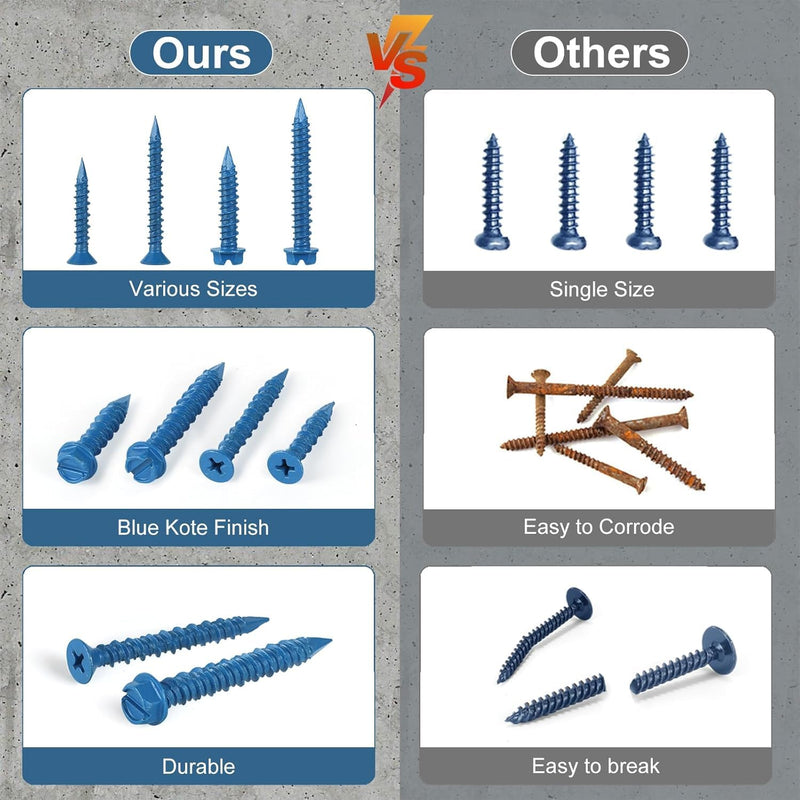 3/16 x 3-1/4 Inch 50Pcs Concrete Screws, Hex Head Screw Anchor with Drill Bit, for Masonry, Block, Brick, Cement, Stucco, Diamond Point 3/16x3-1/4 In Blue-Hex Head