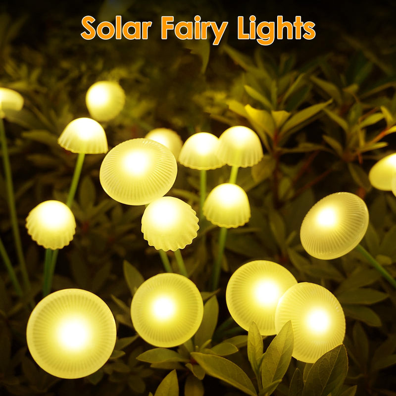 KAQ 4PK 32LED Solar Garden Lights Outdoor Waterproof | Solar Mushroom Lights for Outside Sway by Wind Firefly Fairy Light for Patio Pathway Garden Bush Yard Decorations (Warm White) Warm White 4 Pack