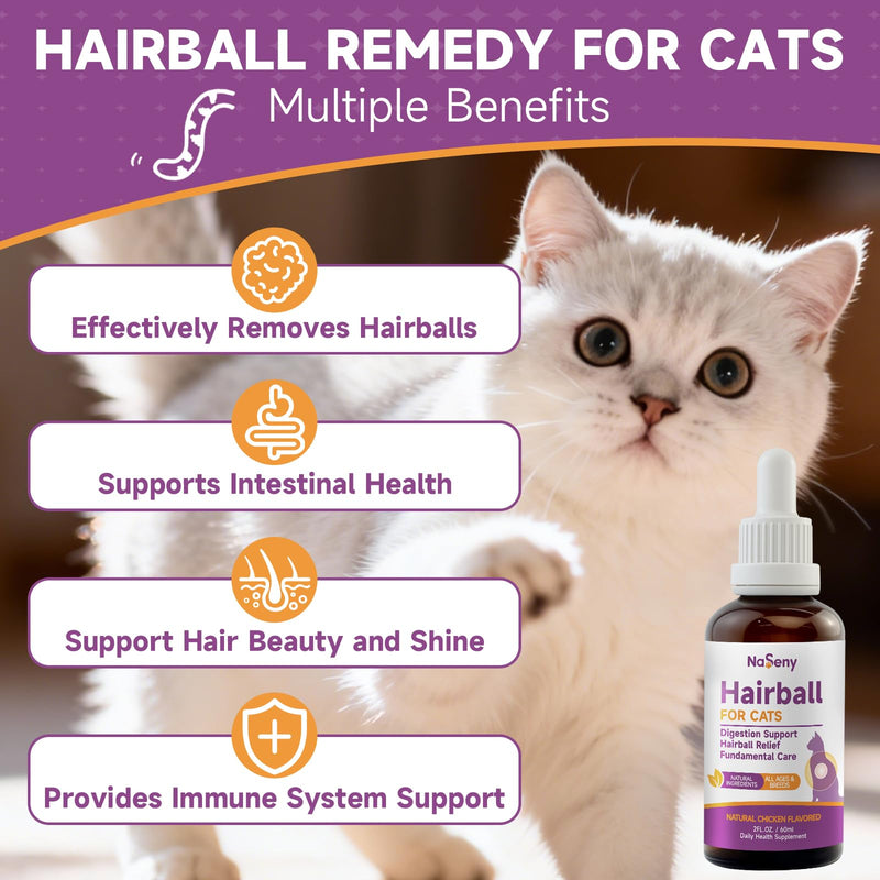 Cat Hairball Remedy - 2 Pack Hairball Treatment for Cats - Digestive Support & Healthy Skin Coat, Furball Control with Psyllium Husk, Flaxseed, Omega-3, Enzyme, Vitamin - Chicken Flavor