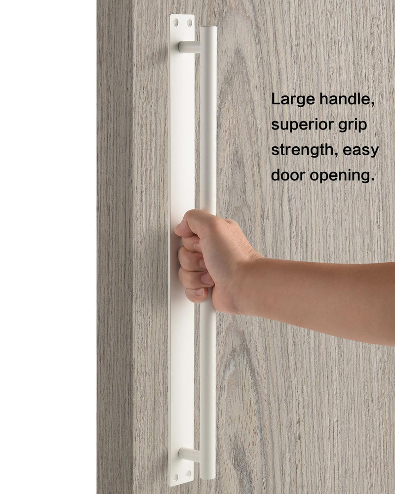 Barn Door Handles Matte White 15 Inch Gate Handles Outdoor Fence Hardware Replacement Modern Sliding Door Handle Pull with Backplate for Shed, Garage, Closet (2 Pack, Matte White, 15 inch) 2