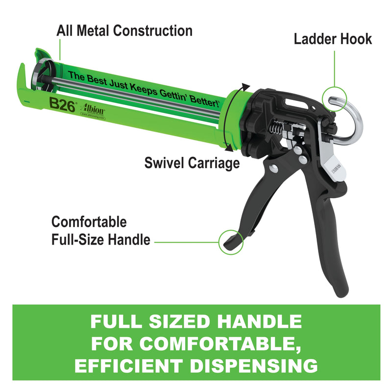 Albion Engineering Company B26 B-Line Manual Cartridge Caulking Gun, 1/10 Gallon (10 oz), 26:1 Drive 10 oz (1/10 Gallon) / 300 ml 26:1 Manual Drive