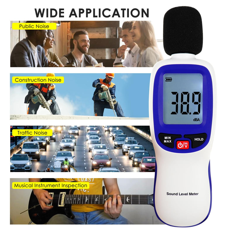 Decibel Meter with Data Logging, Sound Decibel Meter Bluetooth, Compatible with Smartphone for App Data Recording, 30dB to 130dB Sound Level Meter Portable SPL Meter for Home, Classroom, Factory