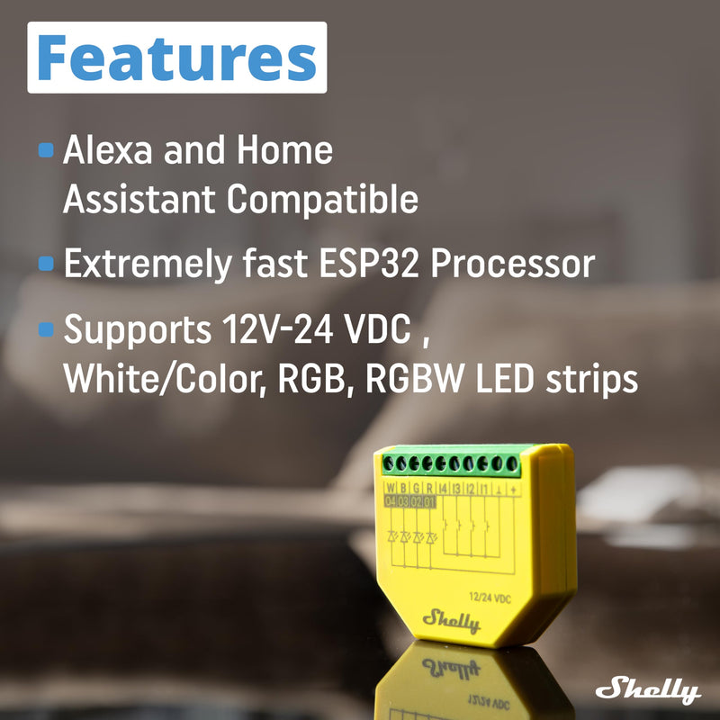 Shelly Plus RGBW PM | WiFi & Bluetooth Smart Remote Control for RGBW with Power Metering | Home Automation | No Hub | Compatible with Alexa & Google Home | iOS Android App 1