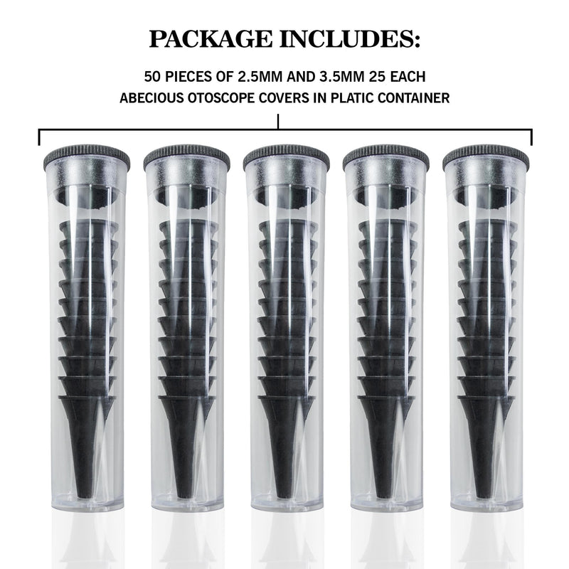 Diagnostic Otoscope Covers – Pack of 50 Universal, High-Quality Disposable Plastic Ear Otoscope Specula Tips (25 of Each Size: 2.5mm & 3.5mm) for Adults & Children