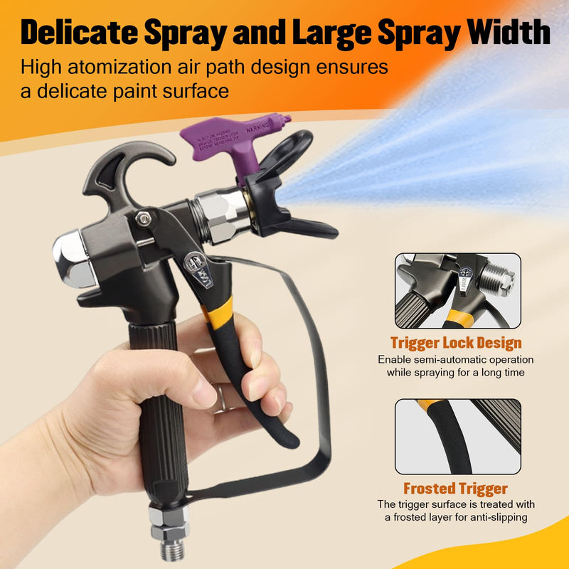 Airless Paint Spray Gun High Pressure 3600 PSI with Reversible 517 Nozzle Tip Guard Swivel Joint for Airless Paint Sprayers Black Steel
