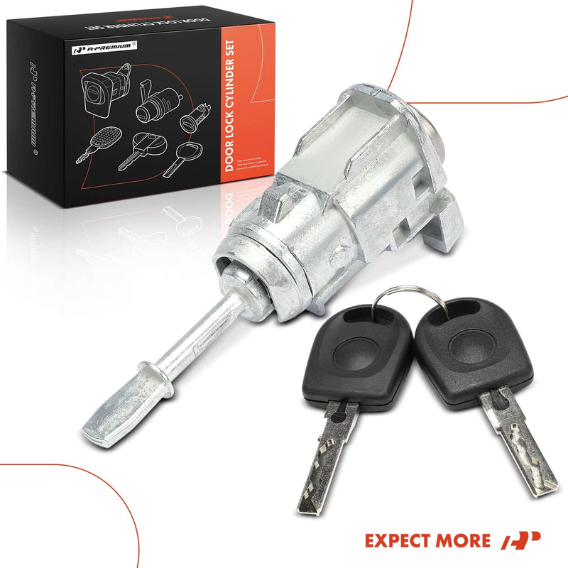 A-Premium Front Left Driver Side Door Lock Cylinder Kit with Keys Compatible with Volkswagen Jetta 1999-2010, Door Lock Cylinder Set for 1U0837167D, 1U0837167E, 1U0837167F
