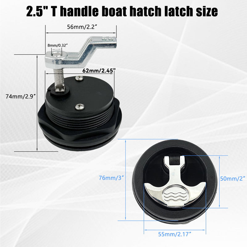 T-Handle Boat Hatch Latch Lock with Keys - Flush Mount Marine Cam Latch Replacement, Anti-Corrosion Zinc Alloy & ABS Plastic, Hardware for Boat Deck, RV Compartment (Black & Chrome)