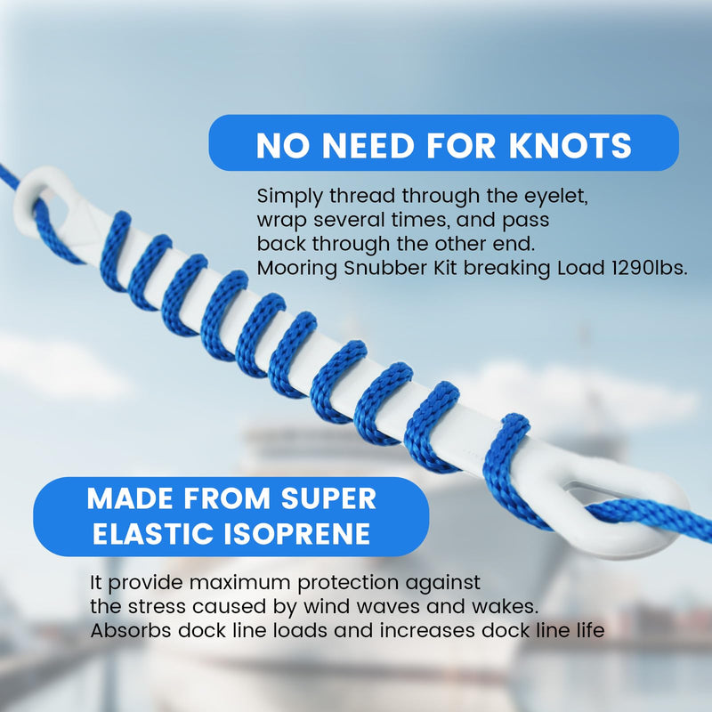 Marine Dock Line Boat Mooring Snubbers Kit, 3/8" x 20' Dock Line with 12” Eyelet and Mooring Snubber (21-3/4" Length), 1920lbs Tensile Strength(Blue) blue 3/8"*20'