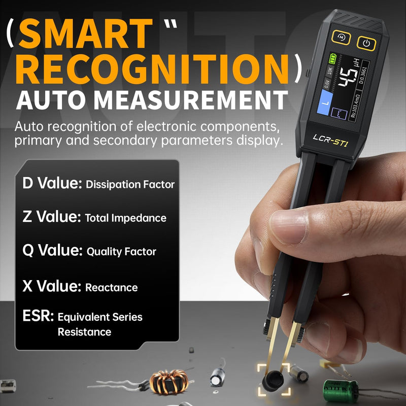 FNIRSI LCR-ST1 10KHz LCR Meter Tweezer, Mini Smart SMD Tester, ESR Meter, Multimeter, Capacitance Inductance Continuity Diode Tester, Auto Component Recognition Electronic Component Analyze