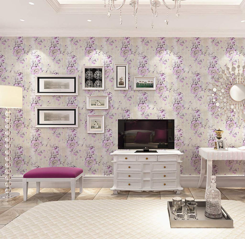 Amhao Floral Purple Prepasted Wallpaper Self Adhesive Paper Film Vinyl Sticker Decal for Cabinet Drawer Shelf Liner 17.7inch by 98inch - NewNest Australia