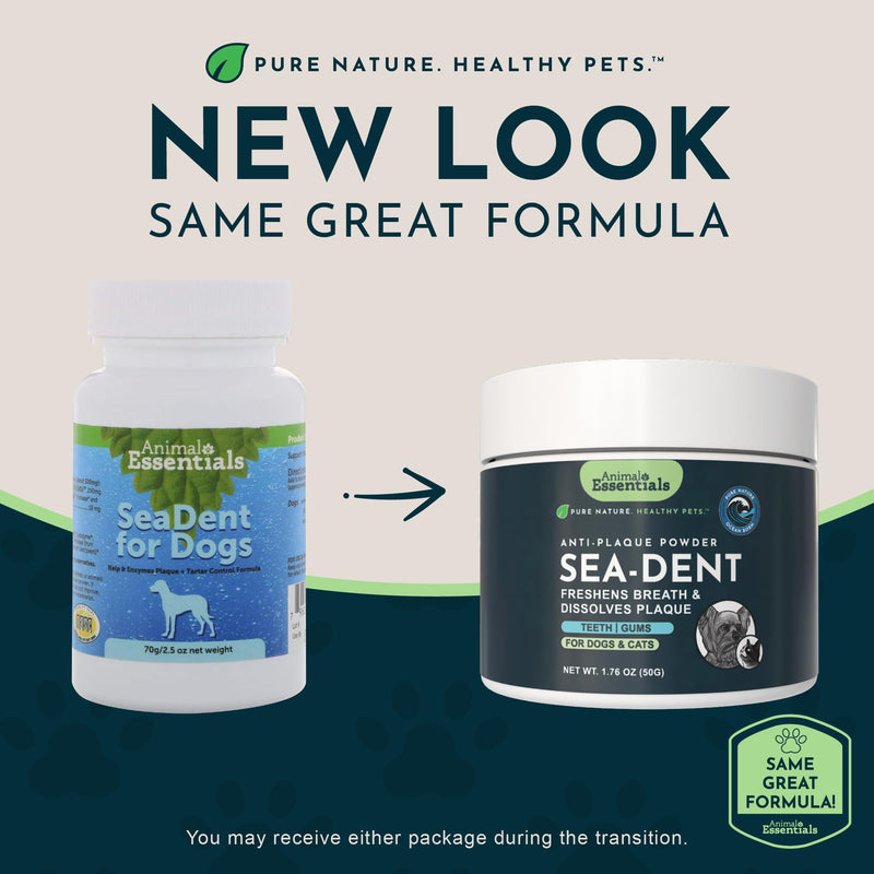 Animal Essentials Sea-Dent for Dog Teeth - Dental Powder for Dogs & Cats Teeth & Gums, Natural Oral Formula for Plaque & Tartar, Bad Breath Oral Freshener & Cleaner - 1.76 oz