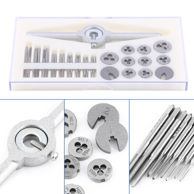 30 Pcs Set Tap and Die Set Metric, Tap Dies Set Hand Tools Kit with Adjustable Wrench M1 M1.1 M1.2 M1.4 M1.6, M1.8 M2.0 M2.2 M2.5