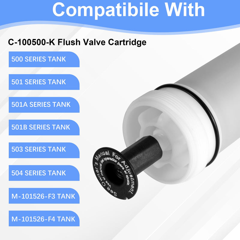 C-100500-K Flush Valve Cartridge Assembly, for 500, 501, 501A, 501B, 503, 504 Series Tank System, Compatible with M-101526-F3, M-101526-F4 Pressure Assist Tank