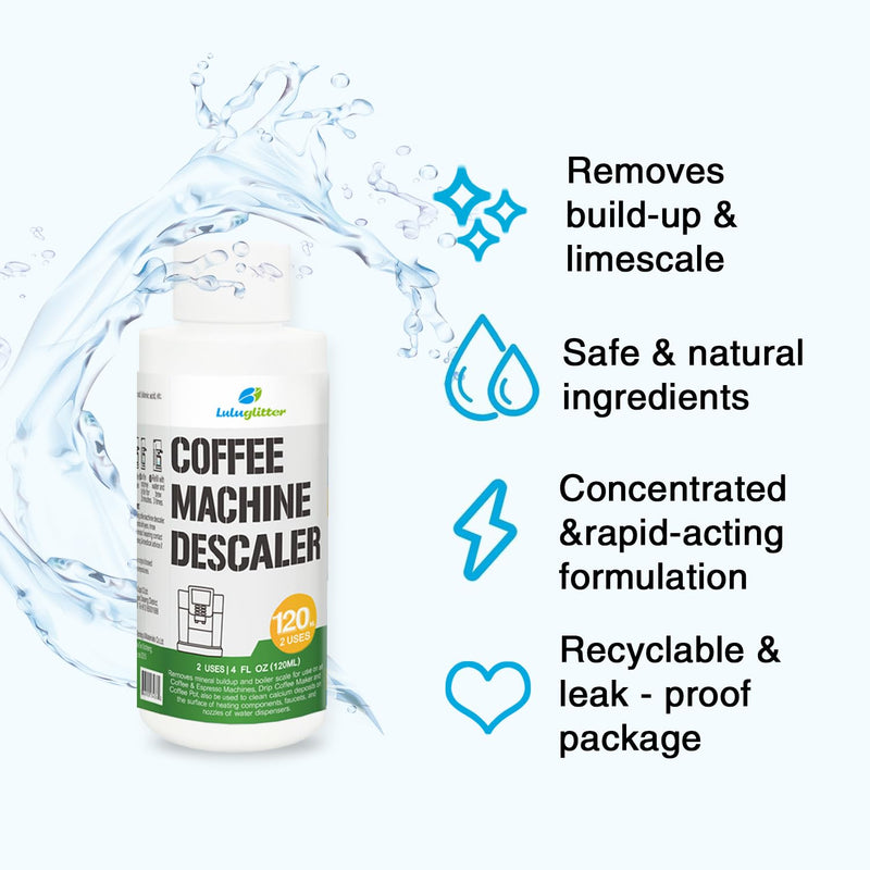 Descaling Solution (2 Pack, 2 Uses Per Bottle) – Coffee Maker Cleaner for Keurig, Nespresso, Delonghi and All Single Use Coffee and Espresso Machines