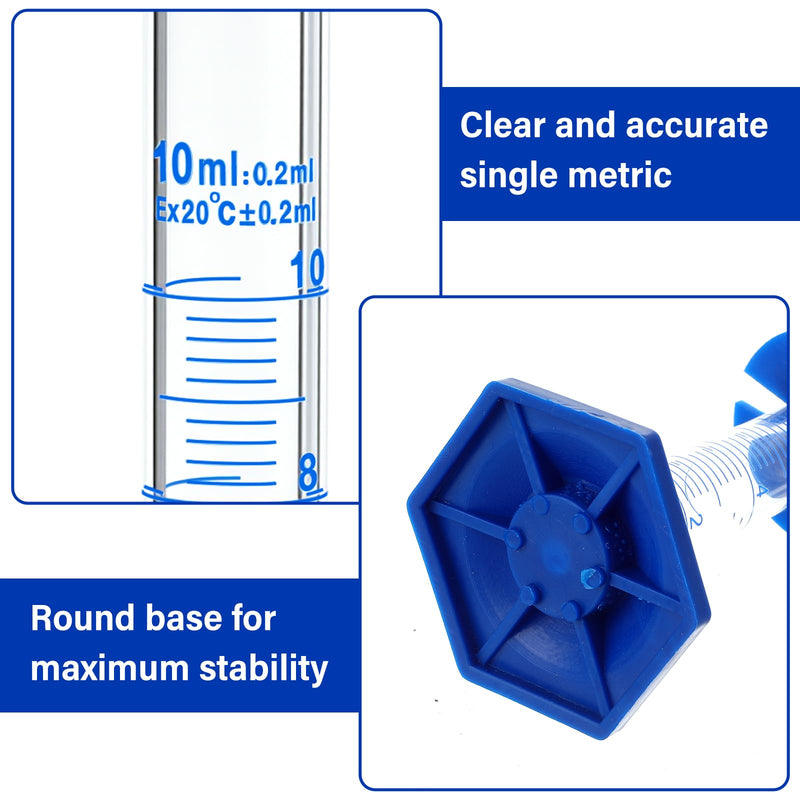 Kingdder 12 Pcs 10ml Graduated Cylinder Glass Measuring Liquid Lab Cylinders Thick Glass Graduated Measuring Base Laboratories Supply