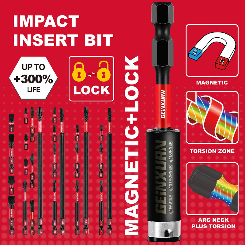 Impact Tough Magnetic Mixed 46Pack Insert Driver Bits, S2 Alloy Steel Screwdriver Power Bits Set with 1Pcs Impact Magnetic Bit Holder and Mini Wrench MIXED-46PC