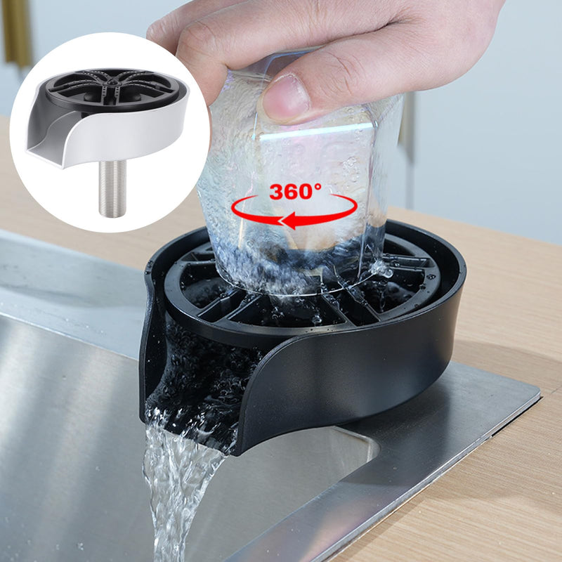 Automatic Glass & Cup Washer Sink Accessory with 360 Degree Rotating Spout Stainless Steel Dishwasher for Bottles Cups Utensils - Silver ABS Basin US 9/16