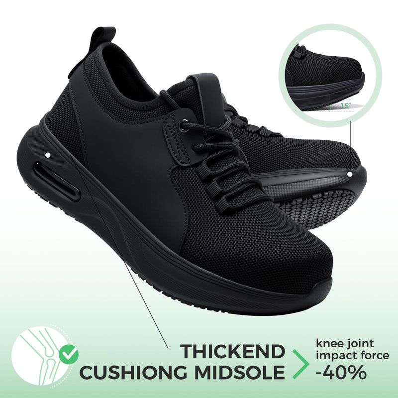 ulogu Wide Non Slip Work Shoes for Women Chef Walking Sneakers Waterproof | Wide Toe Box kitchen Restaurant Food Service Shoes Oil Resistant 8.5 Wide Black