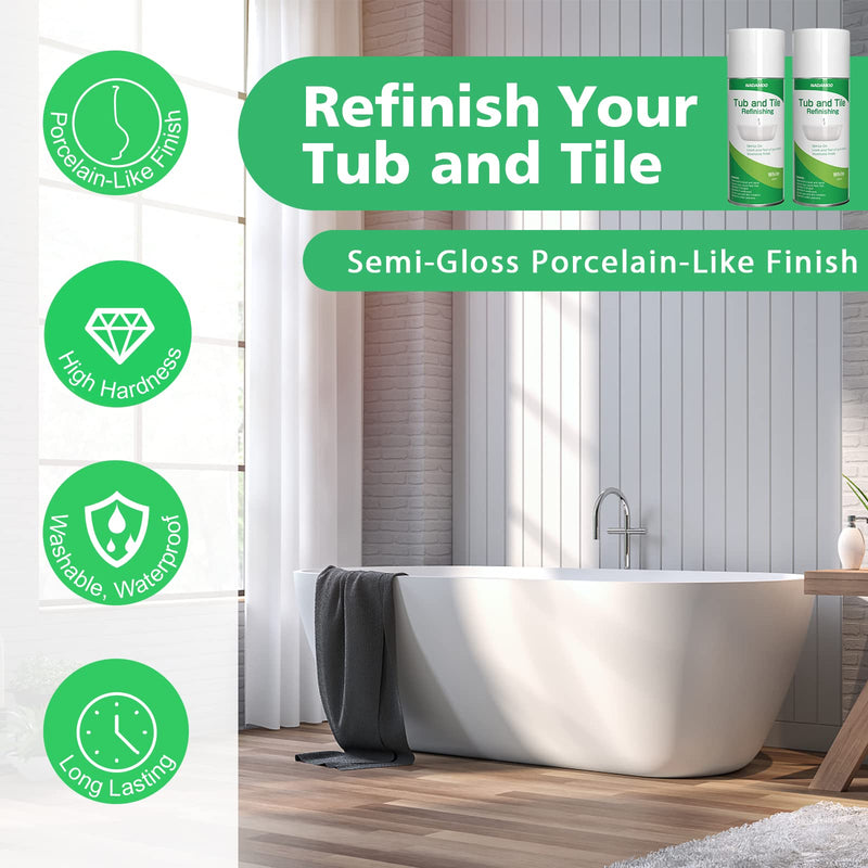 NADAMOO White Tub and Tile Spray Paint, DIY Refinishing Aerosol, 2 Can 2 cans, semi-gloss