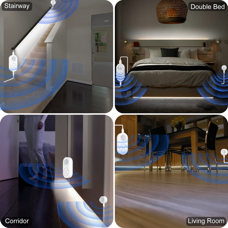 Dual Motion Sensor Light Indoor, Plug-in Motion Activated Step Light Strip with Double Motion Sensor, Dimmer, Delay Timer for Stairway, Double Bed, Corridor, Cold White 6000K, 16.4FT, 150 LEDs 16.4FT LIGHT STRIP - NewNest Australia
