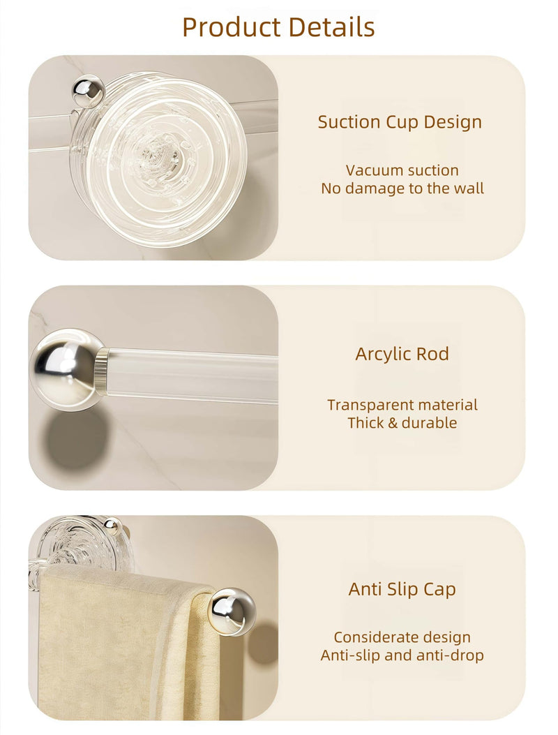 Set of Transparent Suction Cup Washcloth Bar & Suction Cup Hanger Hook Removable Reusable Suction Cup Rack for Shower Bathroom Kitchen (Transparent)