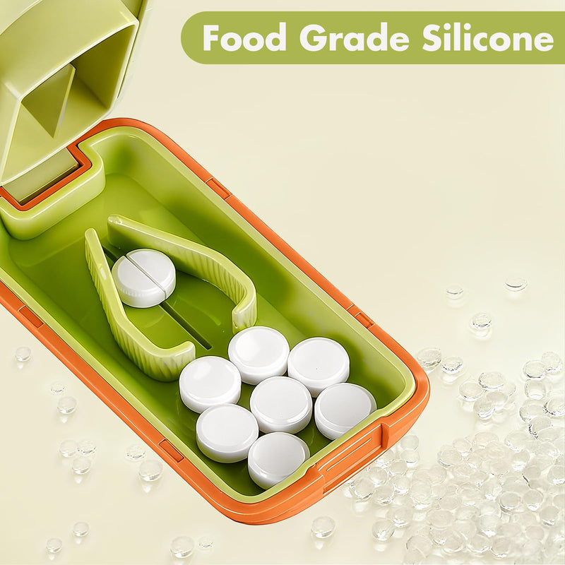 JohnBee Pill Cutter - Sharp & Durable Silicone Pill Splitter, Non-Slip Base, Portable Tablet Cutter for Daily Medication, Vitamins & Supplements. Designed for Swallowing Difficulties & Pets (Green) Green