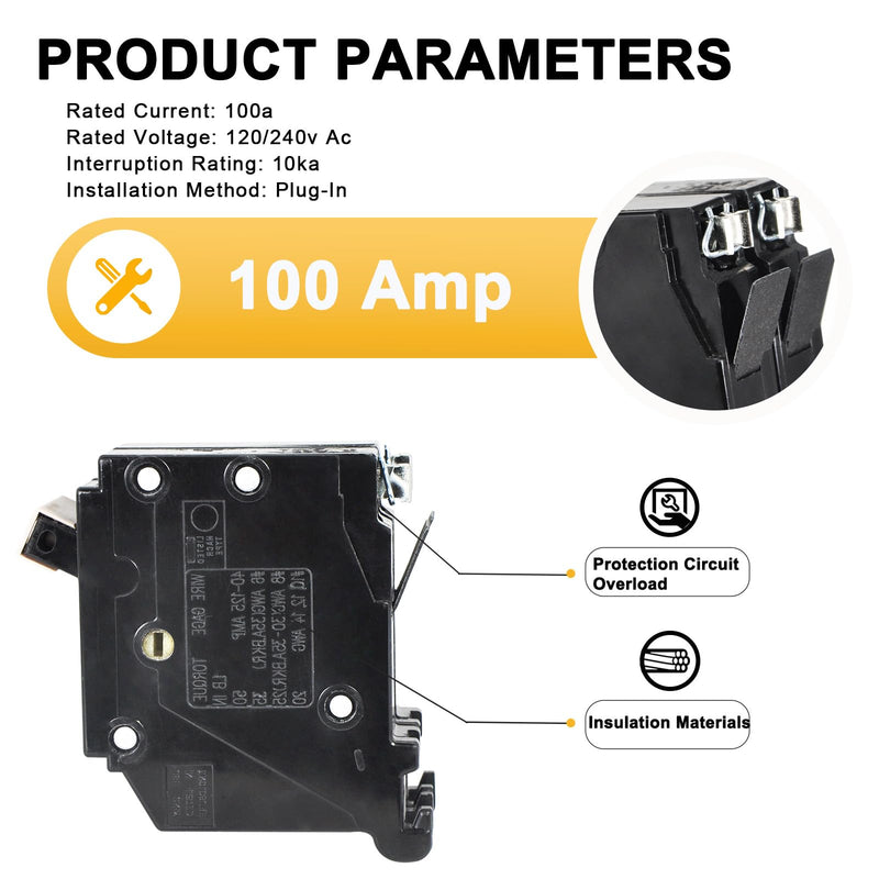 New Upgrade 2100 2-Pole 100-Amp Circuit Breaker, 3/4-Inch Plug-On Molded Case Circuit Breaker, Thermal Magnetic Protection, 100 Amp 10 KAIC, 120/240V