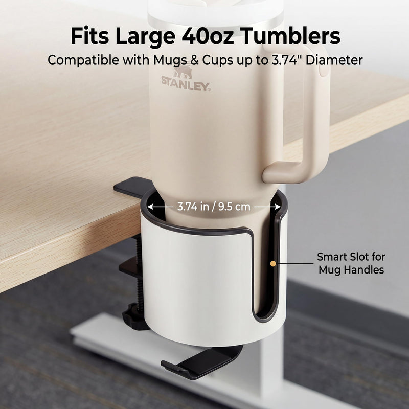 GUNKING Luxury 2-in-1 Anti-Spill Cup Holder with Under Desk Headphone Hanger (White) WHITE