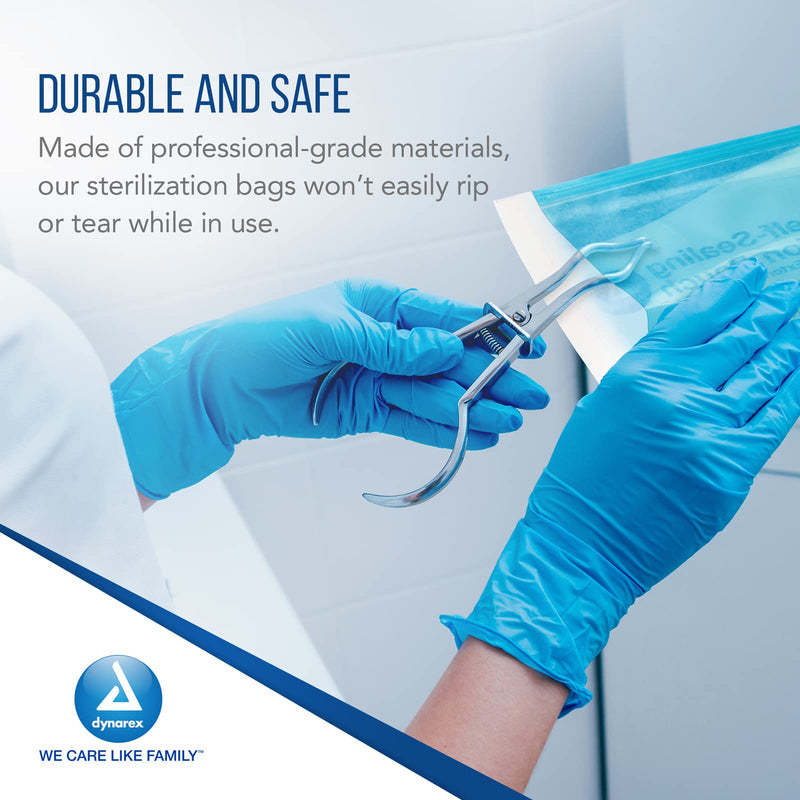 Dynarex Sterilization Pouches - Self-Sealing Autoclave Bags for Medical, Dental, Tattoo & Nail Care Tools - Blue-Tinted Transparent Cover, Dual Color Indicators - 3.5" x 9", 1 Box of 200 3.5" x 9"