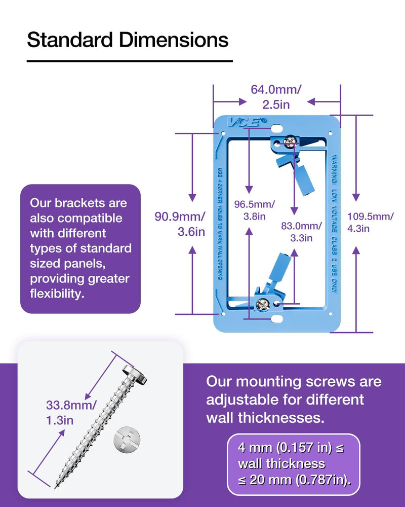 VCE Low Voltage Mounting Bracket Single Gang Wall Plate, Flush Low Voltage Box for Network, HDMI, Coaxial, Speaker, Telephone Cables, Blue, 5 Pack