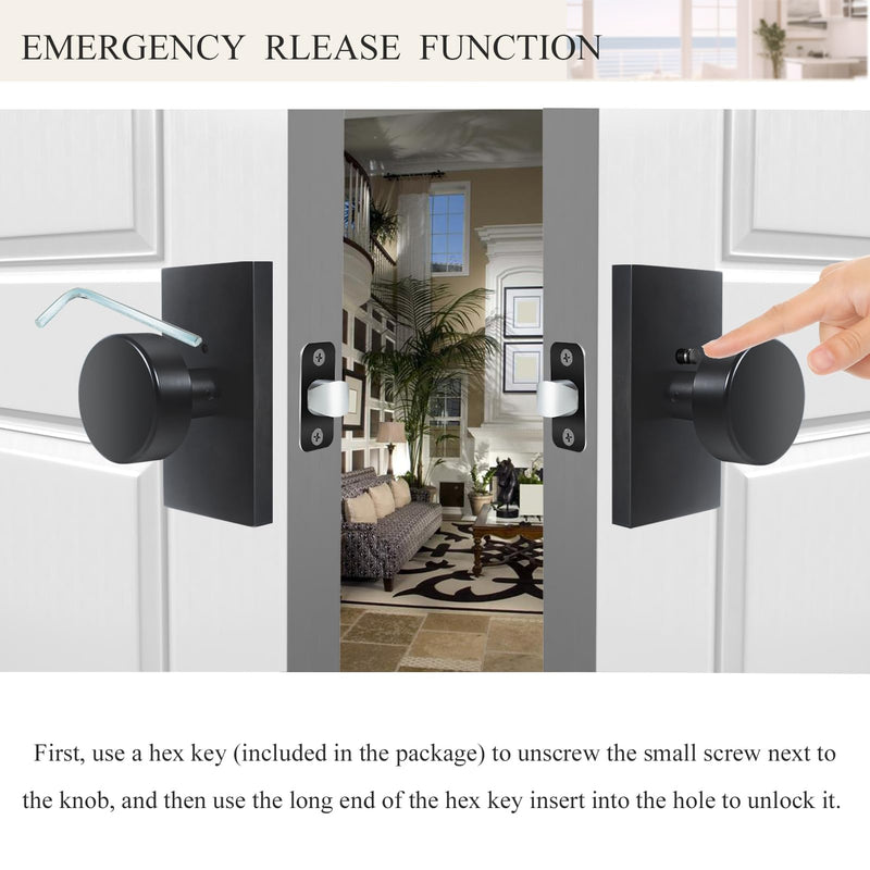 Matte Black Door Knobs Interior with Lock, Modern Privacy Rectangle Door Knob Door Handles for Bathroom Bedroom Matte Black